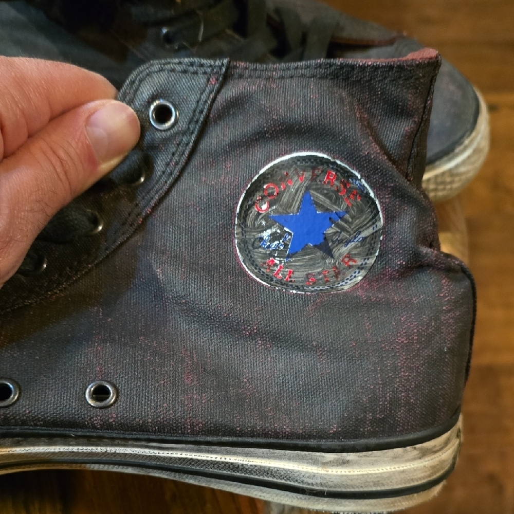 John Varvatos Hand Painted Converse Black High-Top Sneakers - Picture 3 of 6